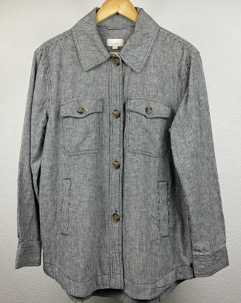 LOFT Women's Linen Cotton Jacket Small Striped Button Business Casual Blazer